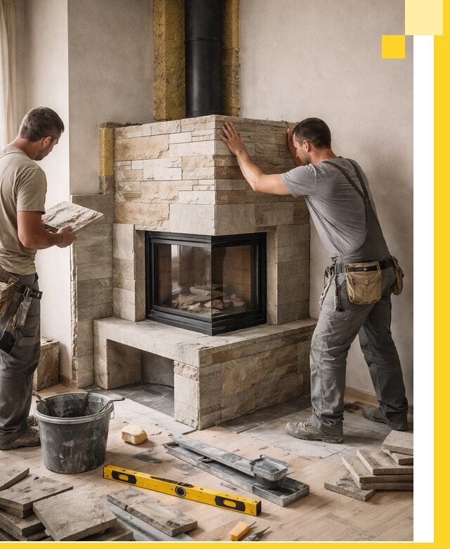 Угловые камины под ключ проект, монтаж и отделка в Кумертау