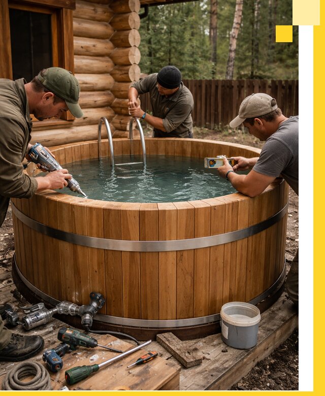 Строительство бань с купелью под ключ и отделкой в Кумертау