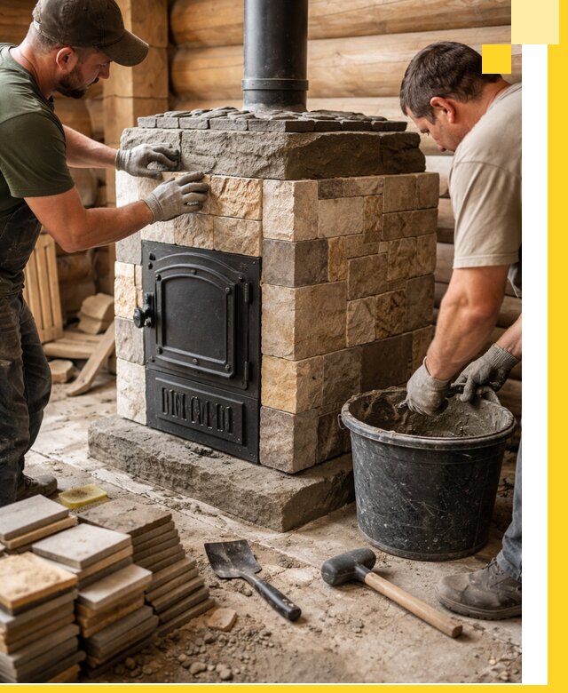 Облицовка банной печи под ключ в Кумертау: камень и плитка