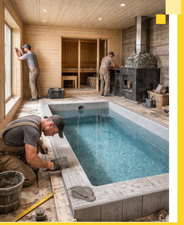 Проект бани с бассейном и сауной в Кумертау под ключ