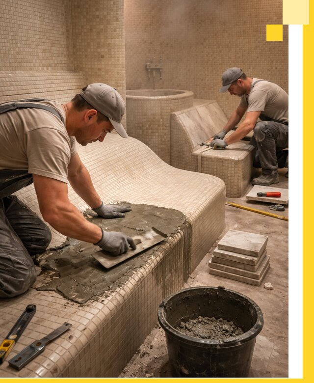 Лежаки для хамама под ключ в Кумертау, проект и монтаж