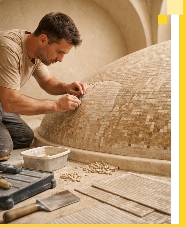 Профессиональная укладка мозаики для хамама под ключ в Кумертау