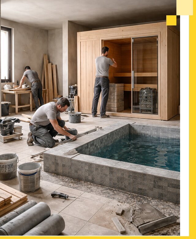 SPA зоны под ключ с бассейном сауной и печью в Кумертау